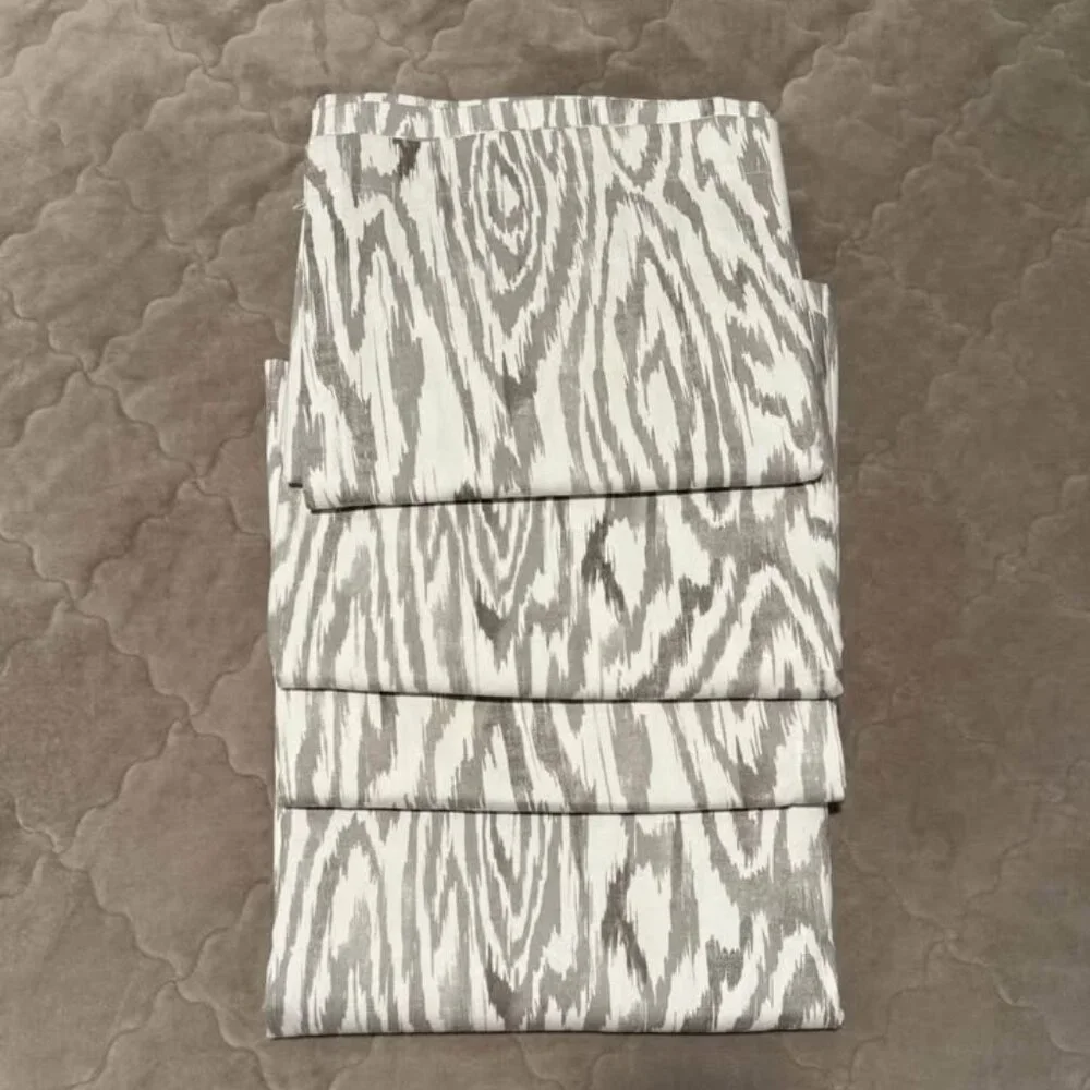 2 West Elm Grey/White 48W x 90L Cotton Canvas Ikat Woograin Curtain Panels